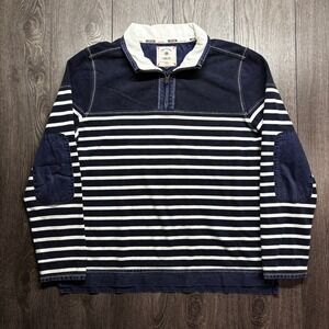 Fat Face The Iconic Airlie Sweatshirt Mens XXL Navy Blue White Striped 1/4 Zip